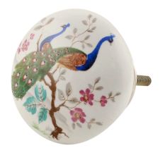 Peacock Scenery Flat Ceramic Cabinet Knobs